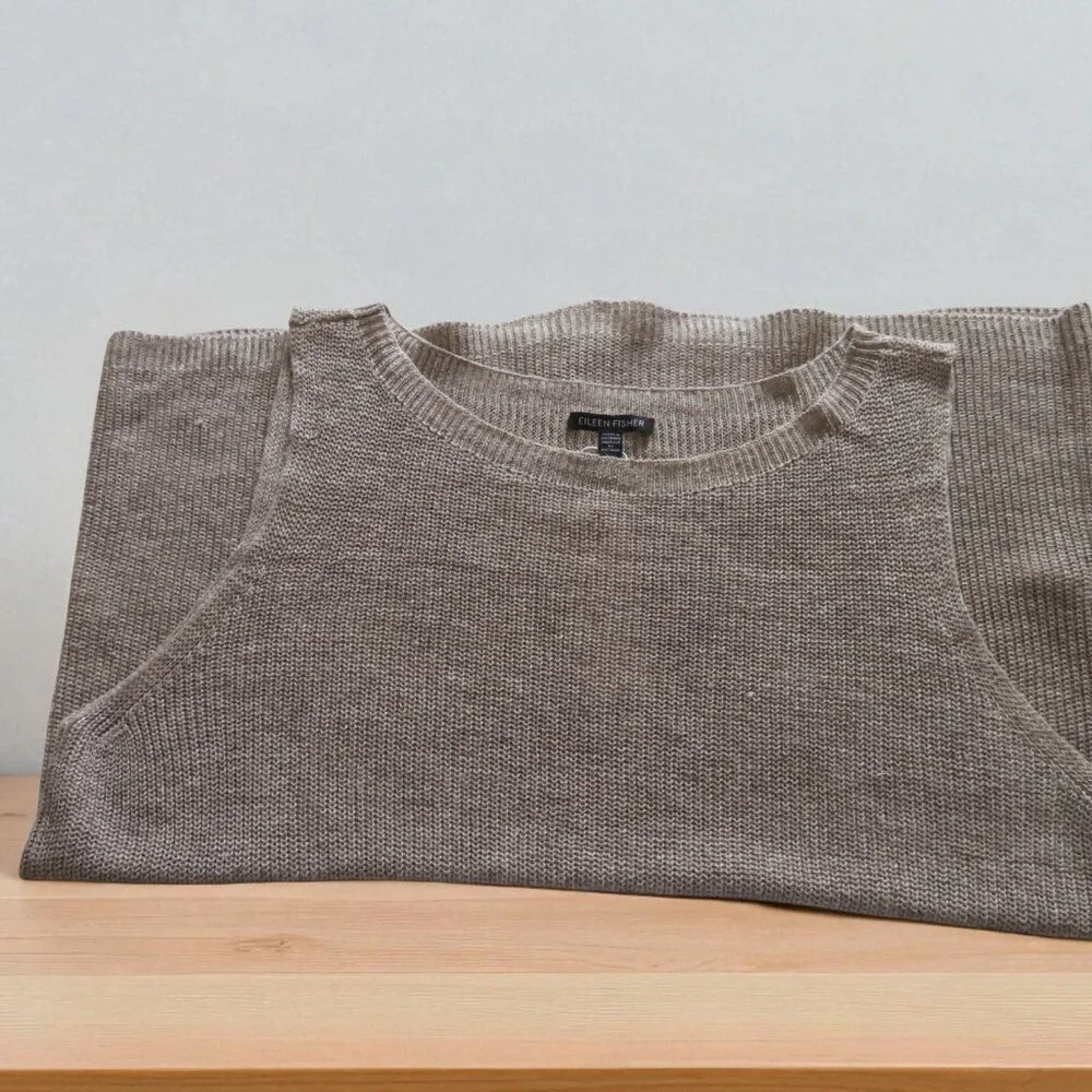 Eileen Fisher Organic Linen Melange Boat Neck Top - Tan - Size Large - NWT - Picture 5 of 13